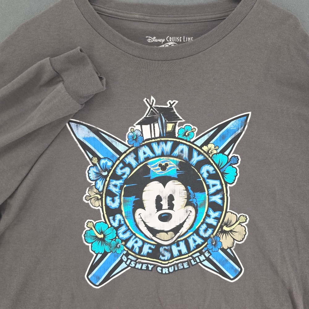 Disney Cruise Line Castaway Cay Surf Mickey Mouse Long Sleeve Gray Shirt XL